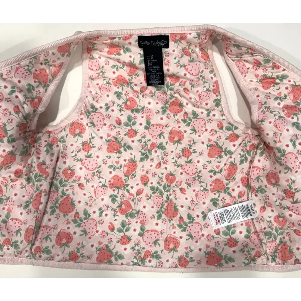 CYNTHIA ROWLEY Girls Quilted Hearts Strawberry Print Vest Size 5T